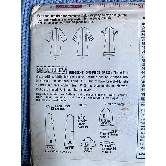 Simplicity 6982 Sewing pattern A line dress bell sleeve 1960s size 12 - Picture 5 of 6